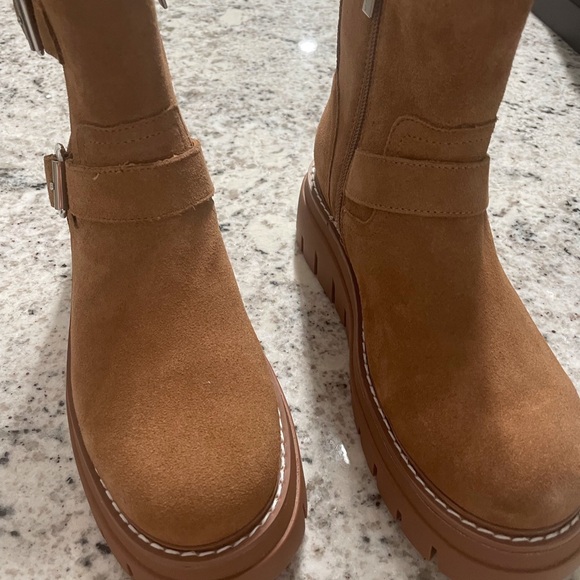 Tan Suede Ankle Boots with Buckles - Picture 2 of 7